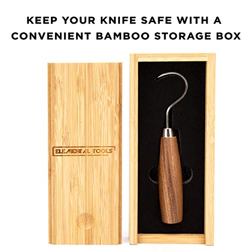Elemental Tools Wood Spoon Carving Knife: Hook Knife Wood Carving Tool for Spoon, Kuksa Cup and Bowl Carving- 65mn Steel Spoon Carving Knife - Great Curved Knife for Beginners to Expert Craftsmen