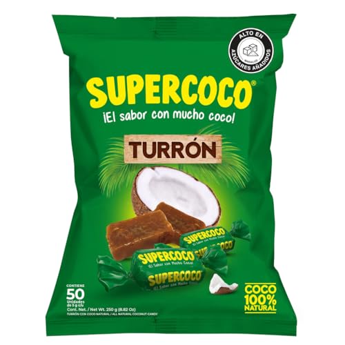 Supercoco Turron Coconut Candy, 100% Natural, 50 Pieces, 8.82 Oz (250g)