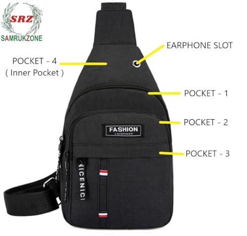 Image of SAMRUKZONE SRZ Crossbody Sling Bag for Men, Women, Water Resistant, Oxford Material, 4 Pockets, Earphone Hole