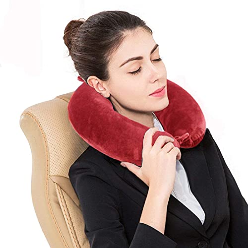 Image of GDEOUP Travel Pillow 100% Pure Comfortable U Shape Memory Foam Pillows Neck and Head Support Portable Travel Neck Pillow Suitable for Planes Airplane for Traveling,Train,Self-Drivingng Car (Red)