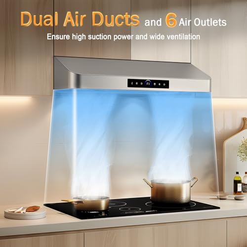 30 Inch Under Cabinet Range Hood 1200CFM, 4-Speed Kitchen Hood with Touch Control & Gesture Sensing Stainless Steel Kitchen Stove Vent Hoods with 2 LED Lights Standard Series