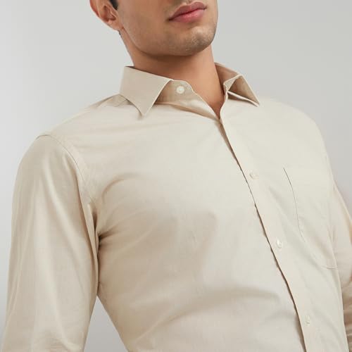 Image of Raymond Men Slim Fit Solid Pattern Pure Cotton Semi Cutaway Collar Full Sleeve Formal Shirt