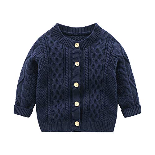 HZYBABY Infant Baby Boys Cardigan Button Up Knitted Crochet V-Neck Sweater, Nave, 12-18 Months