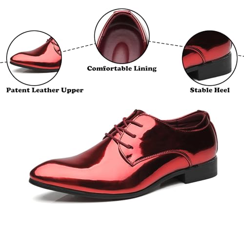 Men's Patent Leather Fashion Lace Up Low Heel Oxford Shoes Shiny Luxury Classic Pointed Toe Low Top Formal Derby Shoes Prom Party Casual Business Tuxedo Dress Shoes3