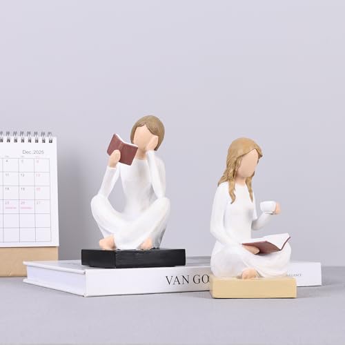 Nowoczesne podpórki do książek na półki, zestaw 2 artystycznych posągów z żywicy, unikalne ciężkie podpórki do książek z dziewczynami do czytania, kreatywne dekoracyjne akcesoria do półek, styl