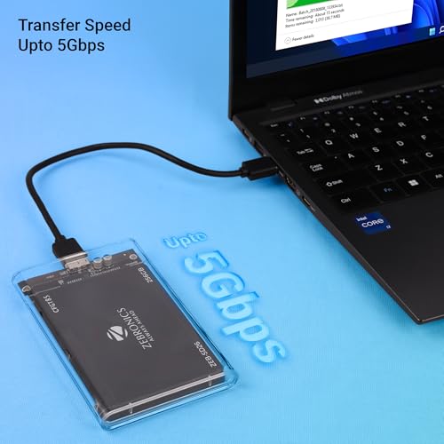 Image of Zebronics 2.5 inch SSD /HDD Enclosure, Max. 4TB Storage, Upto 5Gbps Transfer Speed, Tool-Free Slide Design, USB to Micro B Connector, Windows, Mac, Linux Support, Transparent Case (CSH101)
