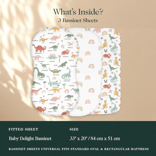 Image of 100% Organic Cotton Bassinet Sheets 3 Pack - (33 x 20 Inches) Baby Delight - GOTS Certified, Soft Breathable Percale Weave, Universal Fits Standard Oval & Rectangular Mattress - for Boys & Girls