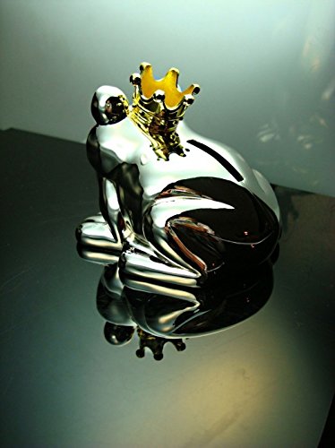 Design Spardose Froschkönig für Kinder Frosch mit Krone versilbert anlaufgeschützt Kindersparbüchse Süße Geschenkidee