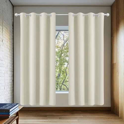 AMZERO Pencil Pleat Curtains 120 x 160 cm Drop Thermal Insulated Super Soft Blackout Curtains for Girls for Bedroom, Kitchen, Nursery, Beige