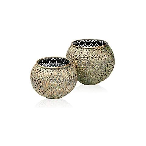 Tea Light Candle Holder Glasses Set Including Tea Lights - with oriental Ornaments for Shadow play - Home Decoration Accessories for Wedding, Birthday, Christmas (Antique Gold (Set of 2)) Cover