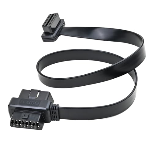 iKKEGOL Right Angle OBD II OBD2 16 Pin Splitter Extension Cable 1x Male and 2X Female Low Profile Ribbon Slim Extender Cord Adapter 60cm/2FT 24 Inch