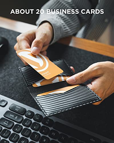Image of VULKIT Leather Business Card Holder 2 Sided Slim Business Name Card Organizer for Men or Women, Up to hold 20 cards(Carbon Black)