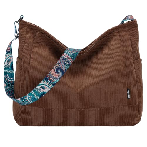 Image of Chase Chic Corduroy Tote Bag for Women, Large Messenger Bag Crossbody Hobo Bag Convertible Shoulder Handbag for Work