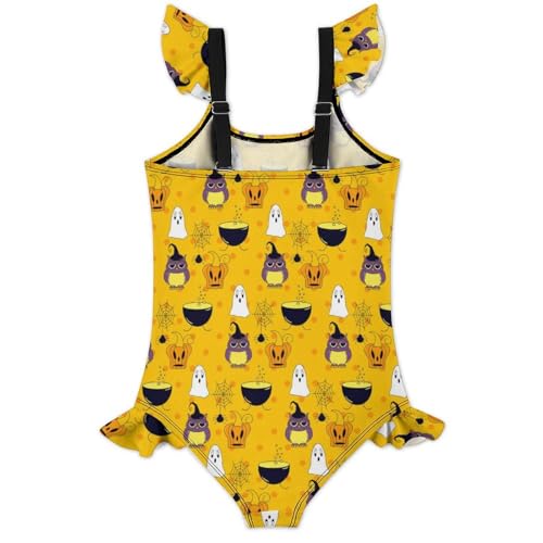 Image of Girls One Piece Swimsuit Cute Alpacas Hearts Stars Ruffles Swimwear Bathing Suits 3-12 Years