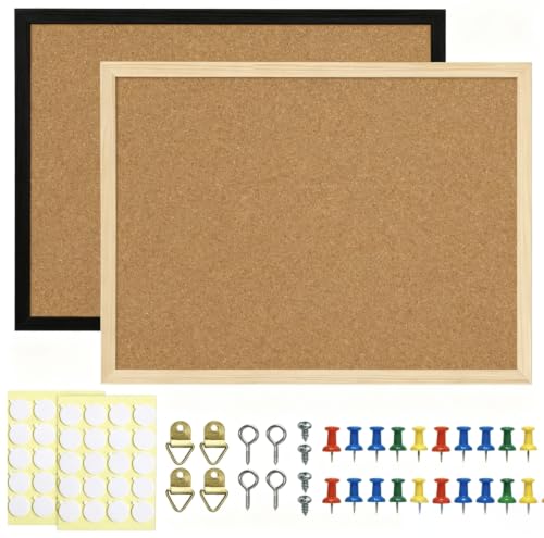 JEFURE 2 Pcs Small Cork Board, 17.7''x13.3'', Wooden Black Framed