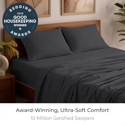 Image of Mellanni Queen Sheets Set - 4 PC Iconic Collection Bedding | Hotel Luxury, Extra Soft, Cooling Bed Sheets - Wrinkle, Fade, Stain Resistant (Queen, Charcoal)