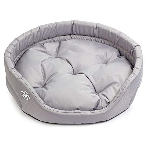 BOUTIQUE ZOO Hundebett | Oval Hundekissen für Große Hunde | Kratzfest Hundeliege mit Kissen | Hundekorb | Waschbar Polyester | Große: XL (71x60 cm) | Farbe: Grau