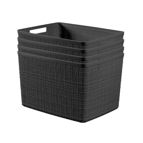Curver Set of 4 Large 20L Jute Decorative Plastic Organization and Storage Baskets - Perfect Bins...
