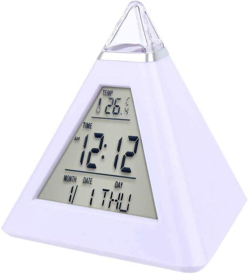 Reloj despertador LCD colorido creativo y multifuncional con luces nocturnas y termómetro digital.