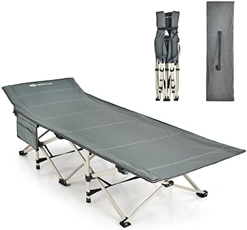 Goplus Folding Camping Cot, 882LBS (Max Load) 28.5” Extra Wide Sleeping Cot for Adults with Carry Bag, Slanted Head, Side Pocket, Heavy Duty Portable Camping Bed for Kids, Beach, Office Snap (Gray)