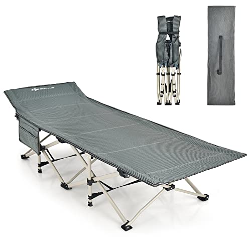 Goplus Folding Camping Cot, 882Lbs (Max Load) 28.5” Extra Wide Sleeping Cot For Adults With Carry Bag, Slanted Head, Side Pocket, Heavy Duty Portable Camping Bed For Kids, Beach, Office Snap (Gray) #TOP30