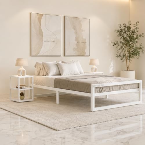 Image of Single Size Metal Bed Frame | SingleMetal Bed for Adults | Heavy Duty Iron Bed | Steel Bed Single | Single Metal Cot | White MetalBed | Platform Bed | Metal Slats | No Box Spring Needed