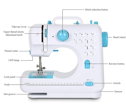 Mini-naaimachine 12 soorten draagbare huishoudelijke naaimachine van steeknaaien, dubbele draad, elektrische handnaaimachinekit Gereedschap for thuis/reizen DIY-kleding (Size : Blue) - Image 6