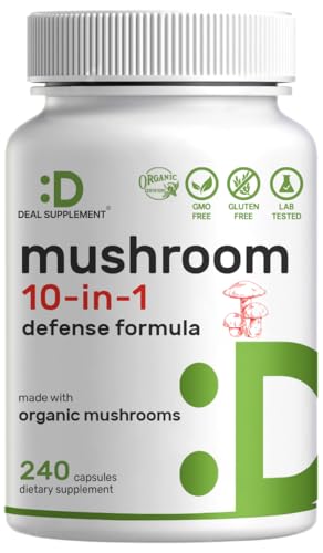 Organic 10-in-1 Mushroom Supplement 8,000mg Per Serving, 240 Caps...