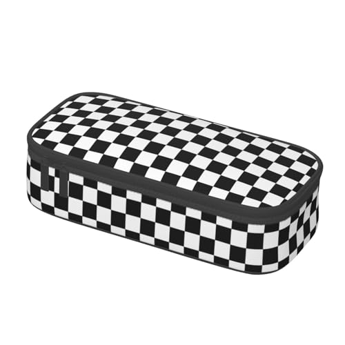 Image of Black White Checkered Pencil Case Organizer Big Capacity Pencil Pouch Stationery With Zipper School Supplies Pencil Bag For Girls Boys Office