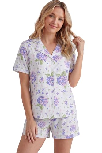 Image of LUBOT 100% Cotton Pajamas for Women 2 Piece PJ Set Button-Down Soft Knit Short Sleeve Summer Sleepwear Loungewear XS-XXL