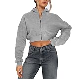 guolhuajin cropped hoodie women zip up long sleeve sweatshirts casual fashion hooded workout jacket crop pullover top (small,light gray)