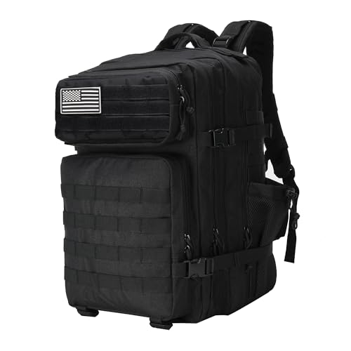 SEYATULLH Tactical Backpack Military Backpack Assault Pack Bug Out Bag Rucksack for Men Women Trekking Hiking,Hunting 45L (Black)