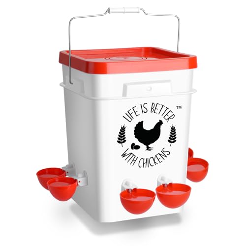 Tgeyd Chicken Waterer 5 Gallon, with 6 Enlarge Automatic Water Cups, Large Cicken Waterer for Chicken Duck and Goose