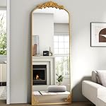 21"x 64" Arched Full Length Mirror, Freestanding Floor Mirror with Carved Metal Frame & Bottom Art Carved, Gold Full Body Mirror for HomeDecor, Halling Wall Mirror with Vintage Ornate Carved Accents