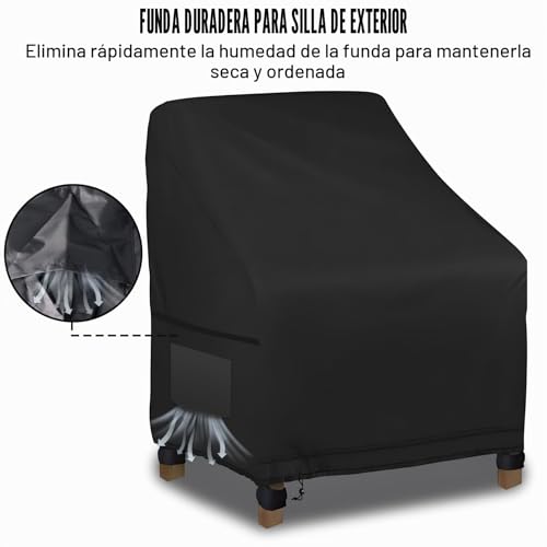 Sillas apiladas jardín sin humedad ni polvo gracias a la funda protectora de exterior resistente 6