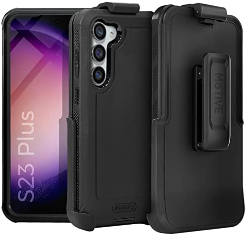 MOTIVE for Samsung Galaxy S23 Plus Heavy Duty Holster Case with Belt Clip, Military Grade Quad-Layer Rugged Phone Case - Black, Designed in New York | Bunker Series