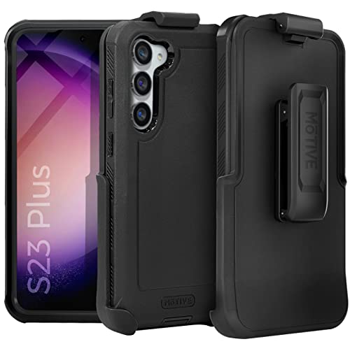 MOTIVE for Samsung Galaxy S23 Plus Heavy Duty Holster Case with Belt Clip, Military Grade Quad-Layer Rugged Phone Case - Black, Designed in New York | Bunker Series
