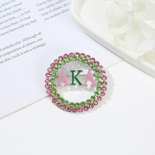 Image of Imitation Rhinestone Greek Sorority Brooch for Women Girls My Best Friends Fashion Paraphernalia Lapel Pin Pink Green Crystal Jewelry for Sisters Ladies Sparkling Dress Accessory Sisterhood Graduation