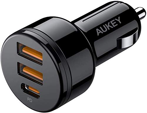 AUKEY カーチャージャー 36W 18W USB Cポート(PD 3.0)+デュアルUSBポート 急速充電(QC 3.0) 強力3ポート iPhone/AirPods/iPad/S20/Note10/Google Pixel 4 4XL/Switch対応