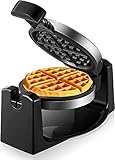 Flip Belgian Waffle Maker, 180° Rotating Waffle Iron with Easy to Clean Non-Stick Surfaces, Classic 1" Thick Waffles, Included Recipe, Removable Drip Tray, Browning Control, 1100W, Stainless Steel