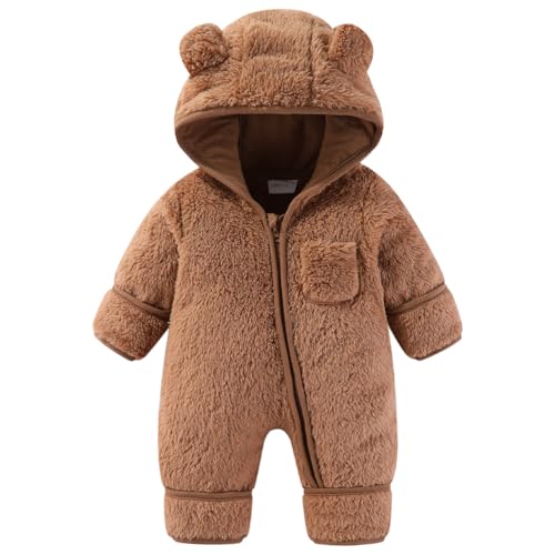 XIFAMNIY Newborn Baby Winter Snowsuit - Bear Outfit Fleece Warm Jumpsuit Romper Hooded Clothes for Infant Girls Boys