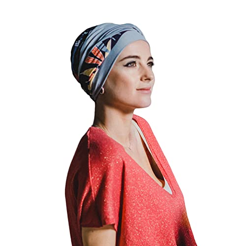 Bonnet alopécie Exotic Blue pour rester élégante à la maison