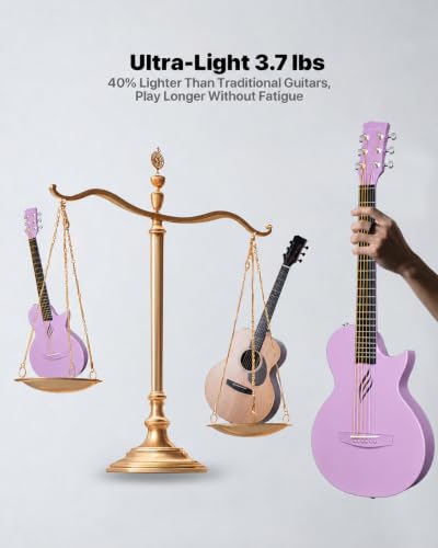 Image of Enya Nova Go Carbon Fiber Travel Acoustic Guitar | 1 /2 Size Lightweight Moisture-Proof Guitara | Adult & Beginner Portable Guitar with Gig Bag & Accessories (Purple)