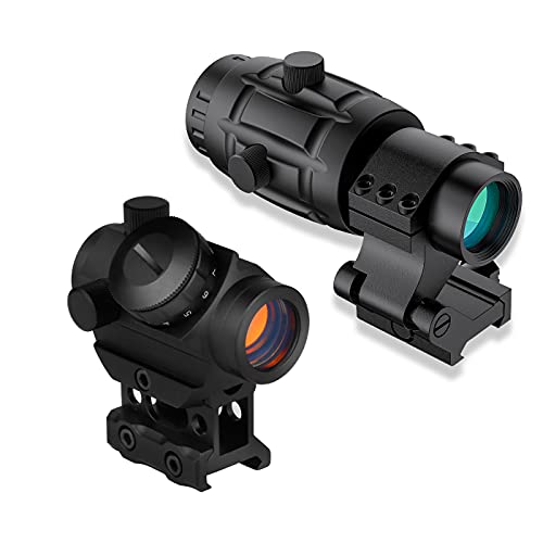 Beileshi 4X Optics Sight Magnifier with Flip to Side Mount with Red Dot Sight, 4 MOA Compact Red Dot Gun Sight