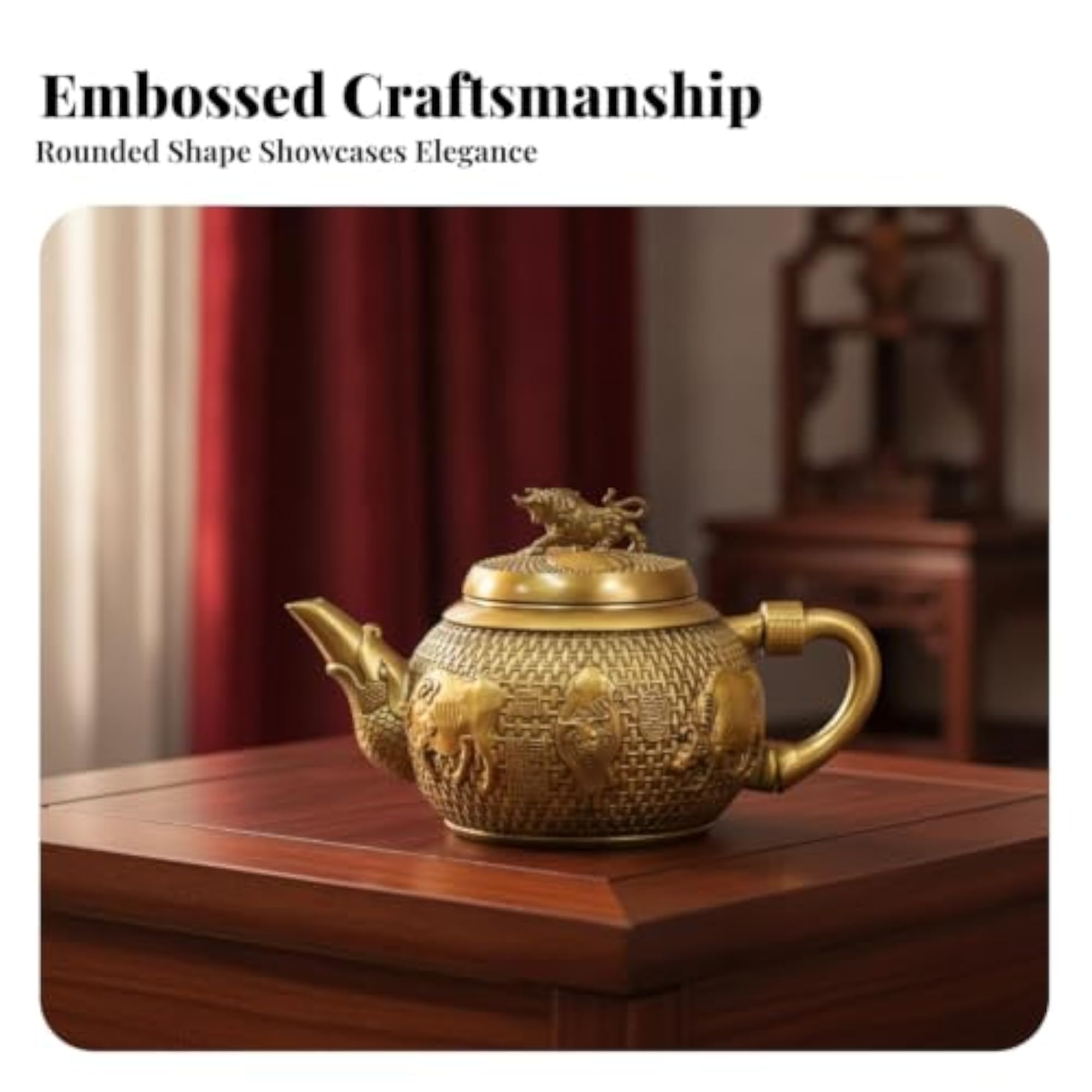Woven Texture Brass Teapot Ornament, Embossed Gold Design