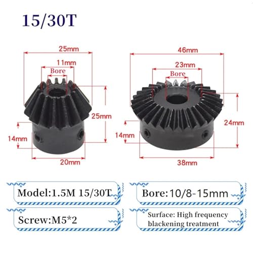 Image of 1pcs Single 1.5 Module Bevel Gear 1:2 15 /30 20 /40 Tooth Steel Inner Hole 8mm-15mm Mechanical Transmission Gear(30Teeth 8mm)