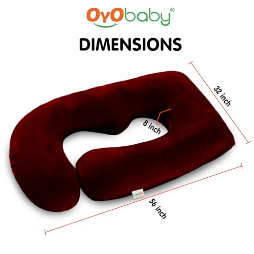 Image of OYO BABY Maternity Pillows for Pregnancy Sleeping | Maternity Pillow for Pregnant Women | 360-degree Full Body Support | J-Shape Pillow | Velvet (Maroon)