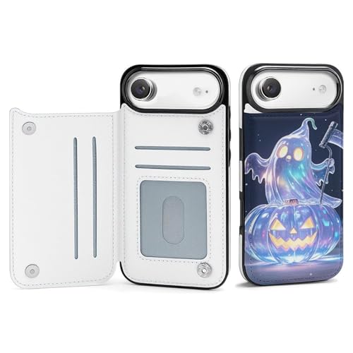 Étui portefeuille Ghostly Pumpkin Spirit iPhone 17 antichoc