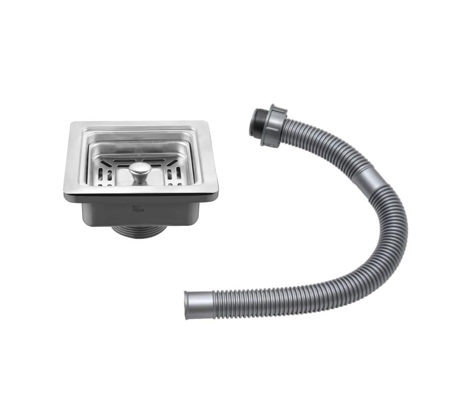 Fossa Square Shaped Premium Stainless Steel PVC Kitchen Sink Coupling for Home - Matte Finish, Rust-Free, Corrosion-Resistant, Durable 4.5 Inches Silver (Square Coupling with Waste Pipe)-image-21