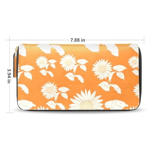 Long Wallets Leather Bifold Wallet for Women Sunflowers Orange with Zipper Credit Card Holder Large Capacity2